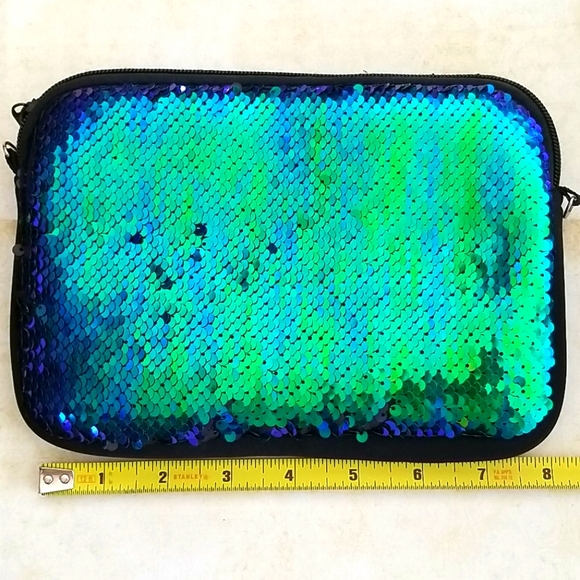 Mermaid Sequin Soft Zip Top Pouch Handbag - Picture 12 of 14
